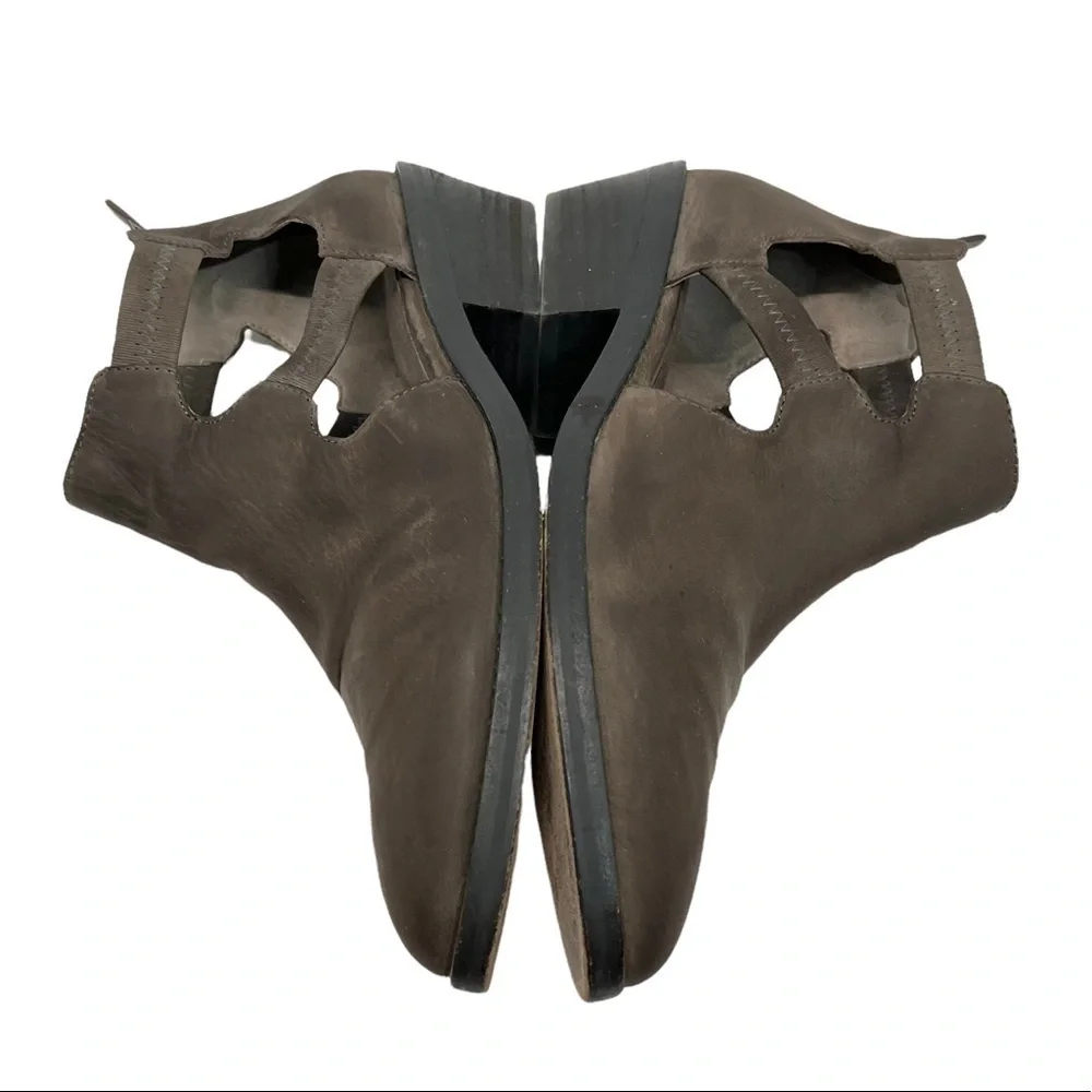 Eileen Fisher Vanda Tumbled Nubuck Leather Dark Gray Cut Out Booties